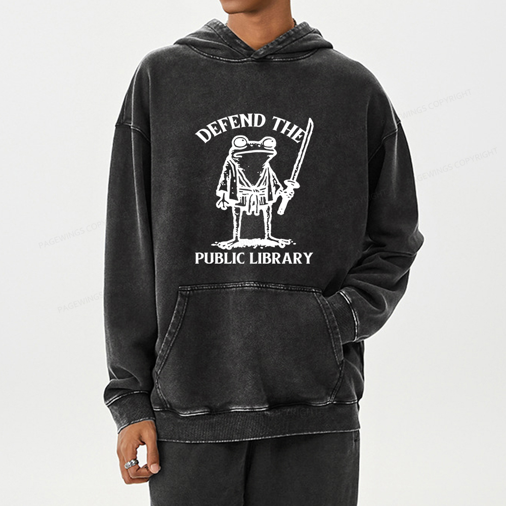 Pagewings Defend Your Public Library Unisex Washed Hoodie
