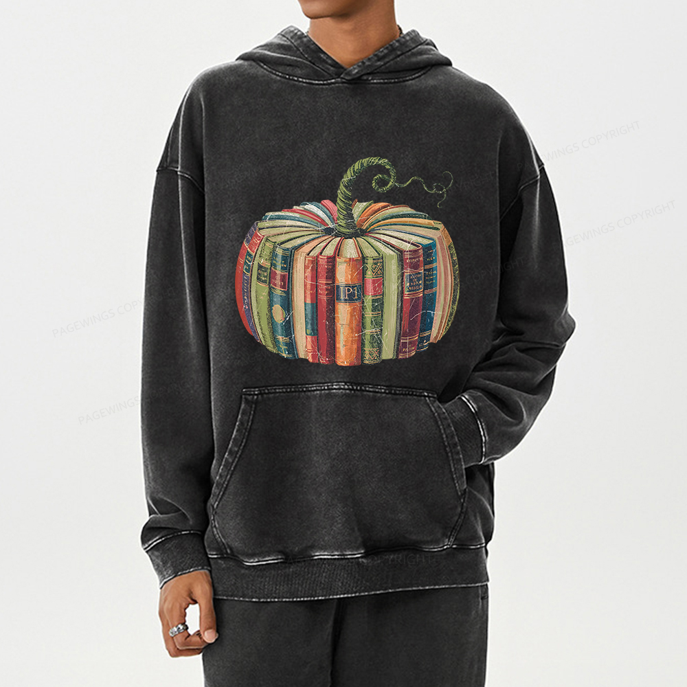 Pagewings Fall Book Pumpkin Unisex Washed Hoodie