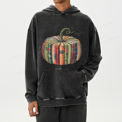 Pagewings Fall Book Pumpkin Unisex Washed Hoodie