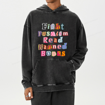 Pagewings Fight Fascism Read Books Unisex Washed Hoodie
