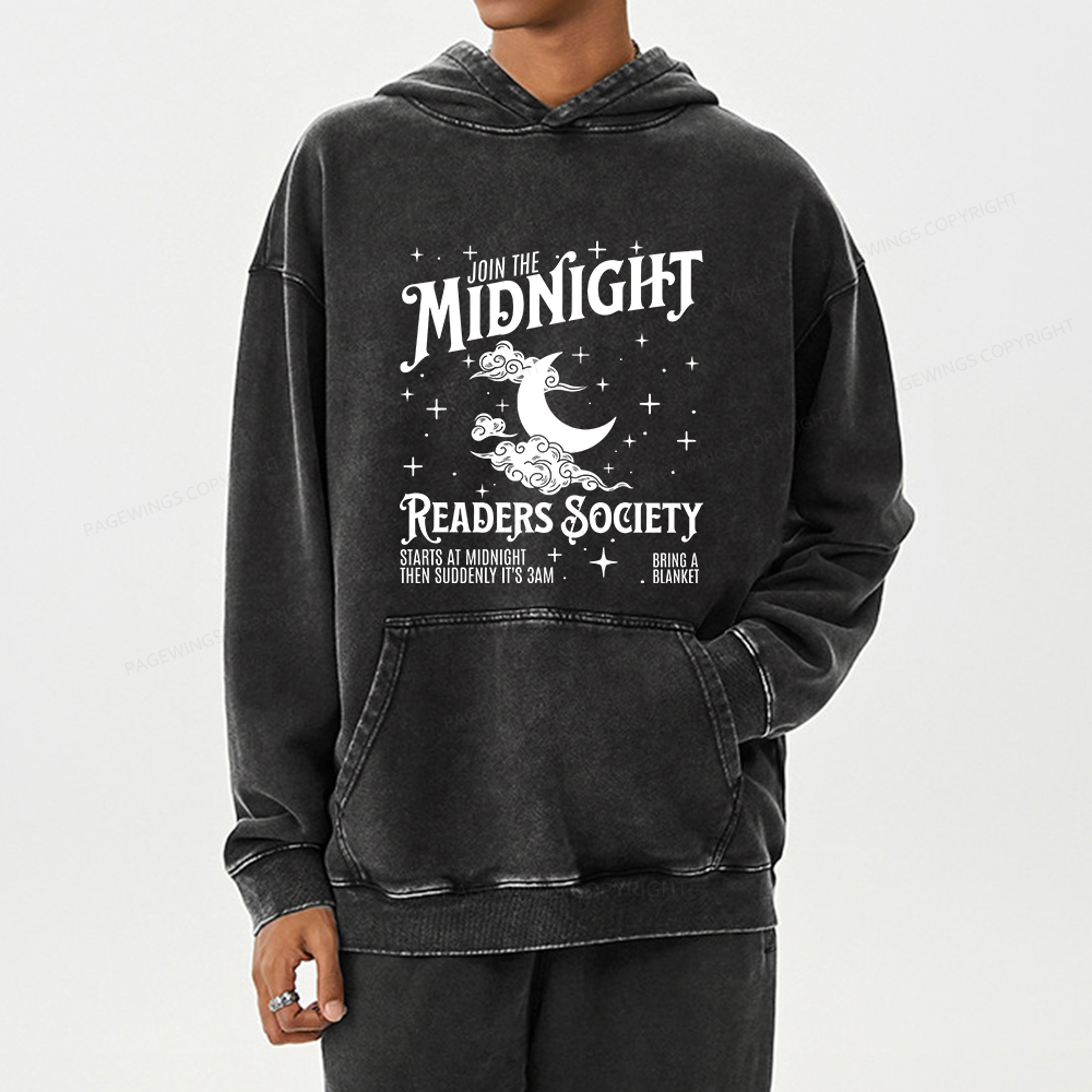 Pagewings Late Night Readers Book Club Unisex Washed Hoodie