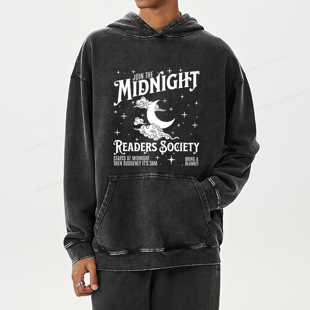 Pagewings Late Night Readers Book Club Unisex Washed Hoodie