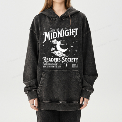 Pagewings Late Night Readers Book Club Unisex Washed Hoodie