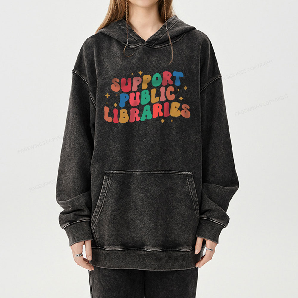Pagewings Public Library Unisex Washed Hoodie