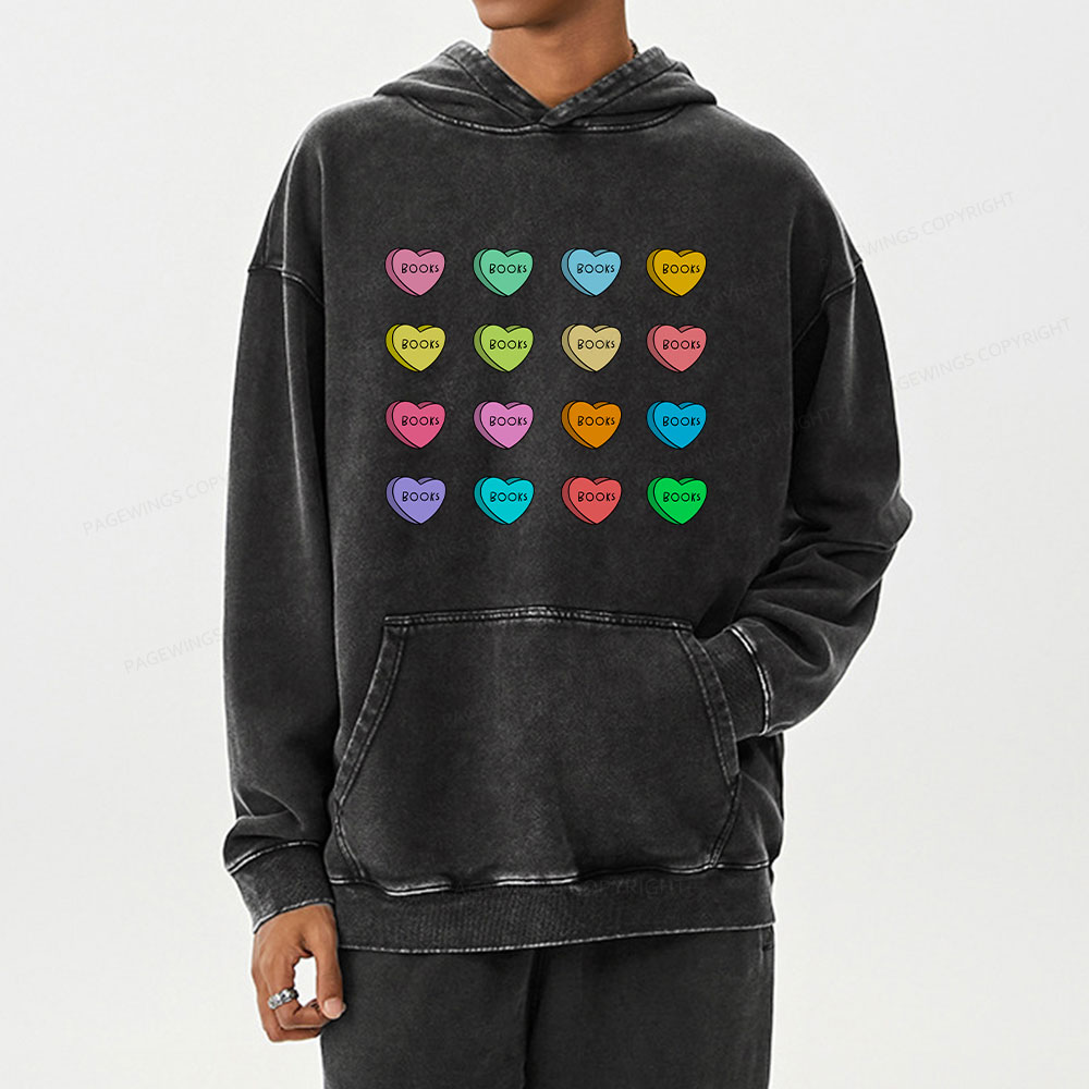 Pagewings Valentine's Day Librarian  Unisex Washed Hoodie