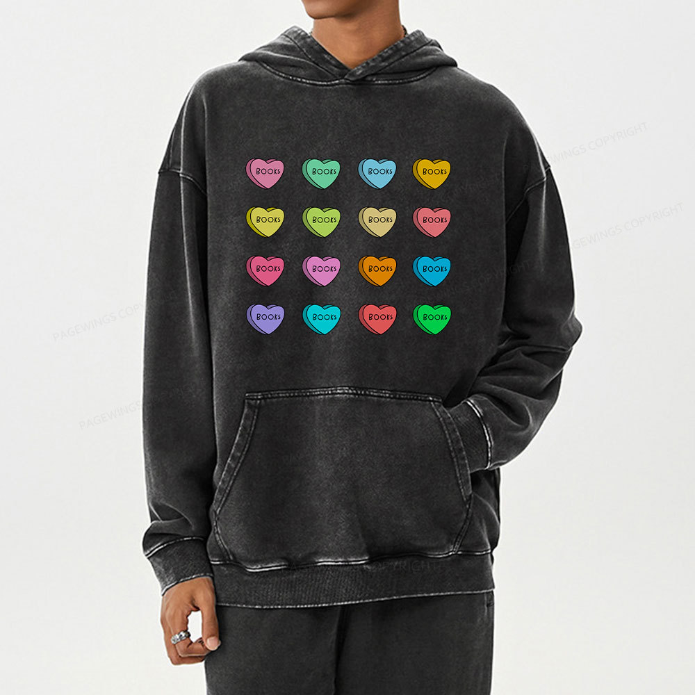 Pagewings Valentine's Day Librarian  Unisex Washed Hoodie