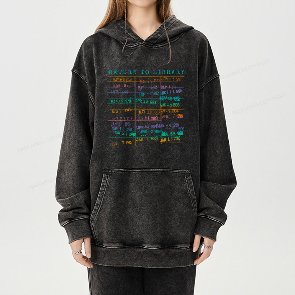 Pagewing Vintage Library Rainbow Unisex Washed Hoodie