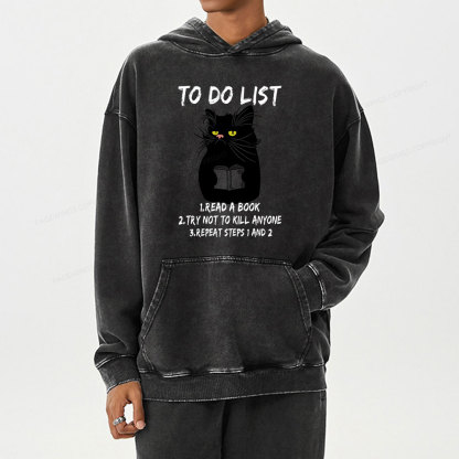 Pagewings Black Cat To Do List Unisex Washed Hoodie