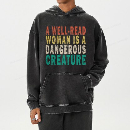 Pagewings A Well-Read Woman Is A Dangerous Creature Unisex Washed Hoodie