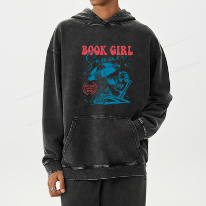 Pagewings Book Girl Summer Unisex Washed Hoodie