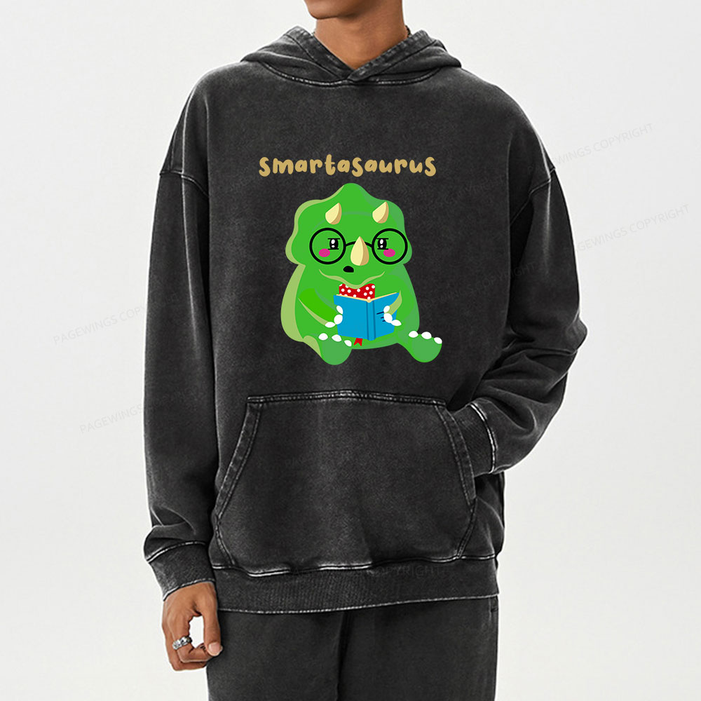 Pagewing Smart Dinosaur Is Reading Seriously Unisex Washed Hoodie