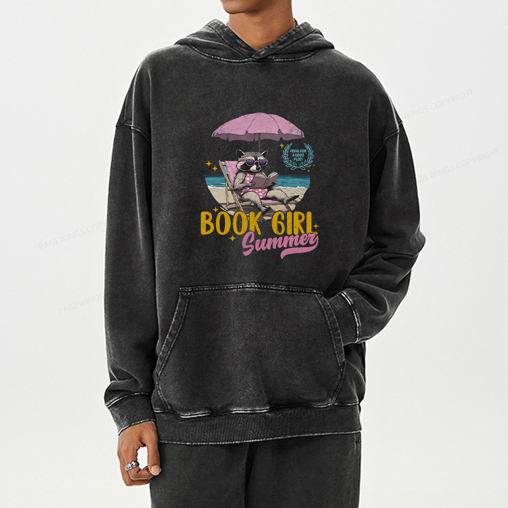 Pagewing Book Girl Summer Unisex Washed Hoodie