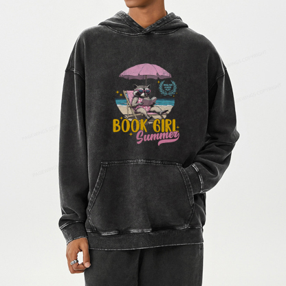 Pagewing Book Girl Summer Unisex Washed Hoodie