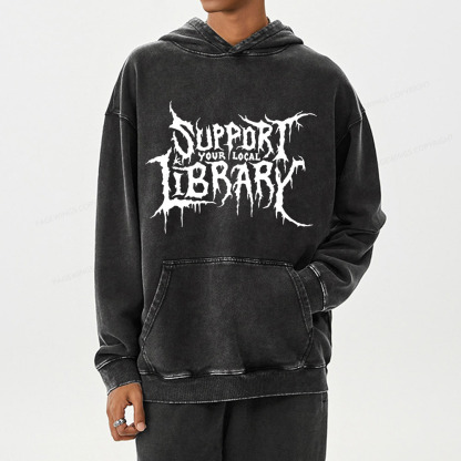Pagewings Support Your Local Library Unisex Washed Hoodie