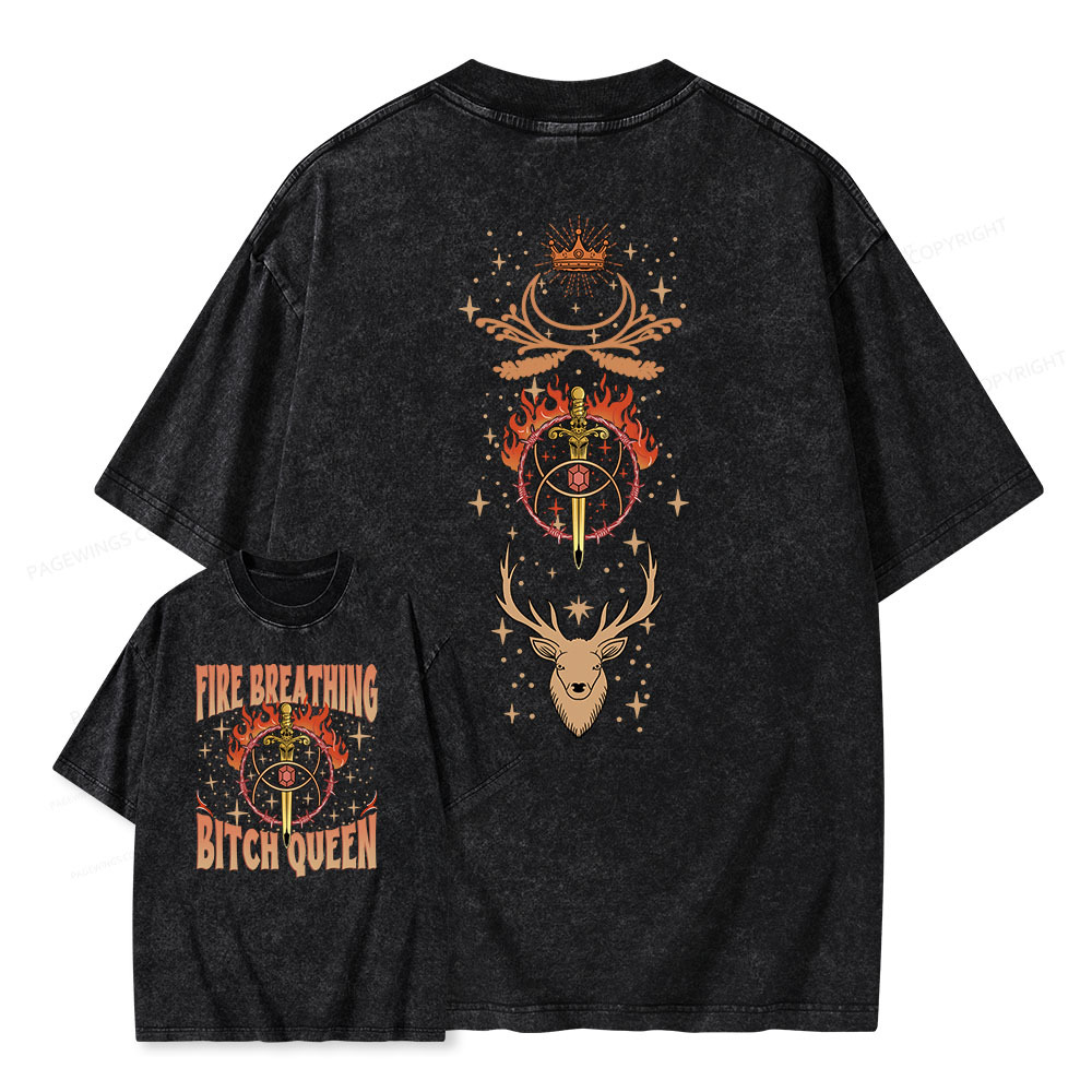 Pagewings Fire Breathing Bitch Queen Unisex Washed T-shirt