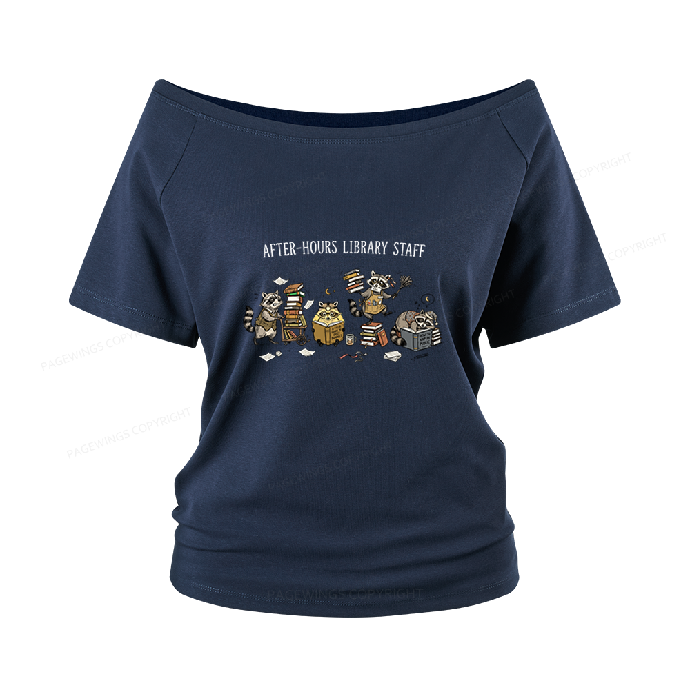 Pagewings After-Hours Library Staff Women Off Shoulder T-shirts