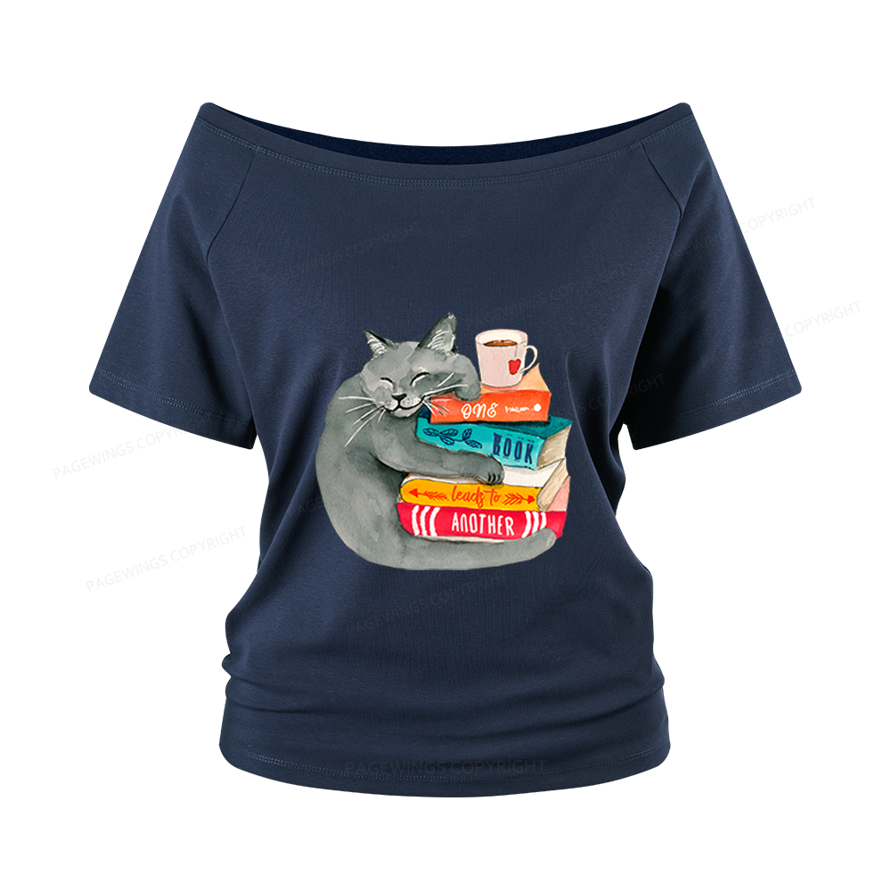 Pagewings Book Lover Cat Women Off Shoulder T-shirts