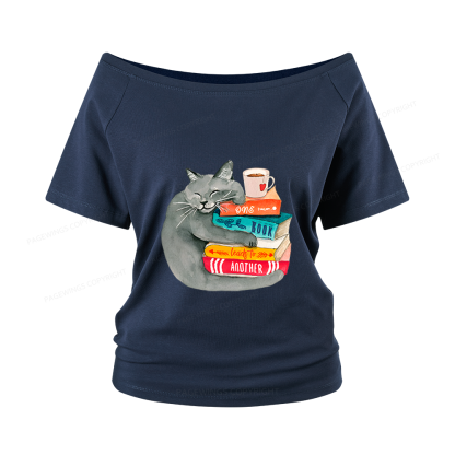Pagewings Book Lover Cat Women Off Shoulder T-shirts