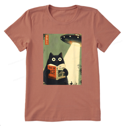 Pagewings Vintage Japanese Cat Book Lovers Unisex Classic T-shirt