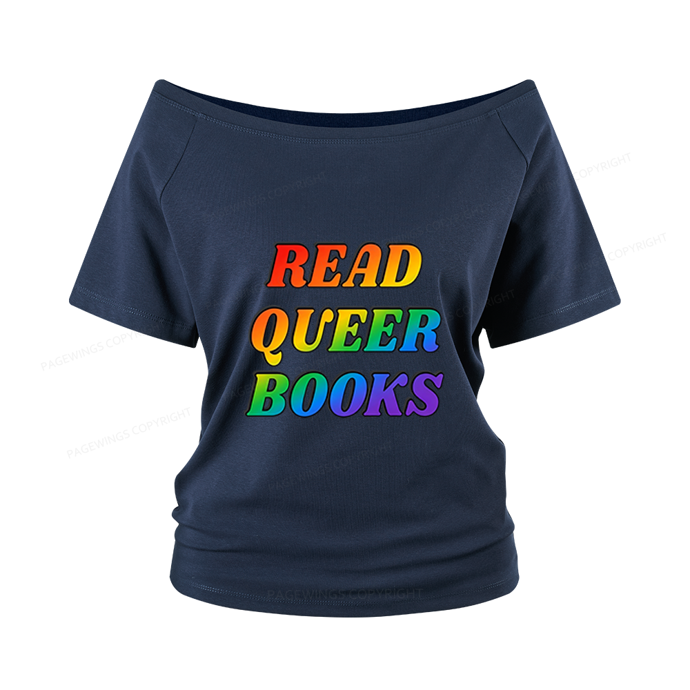 Pagewings Queer Books Women Off Shoulder T-shirts