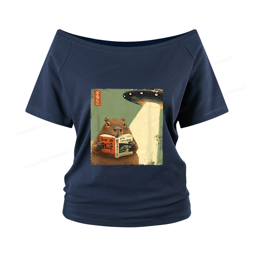 Pagewings Capybara Book Lovers Women Off Shoulder T-shirts