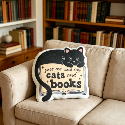 Pagewings Just Me and My Cats and Books Shaped Throw Pillow