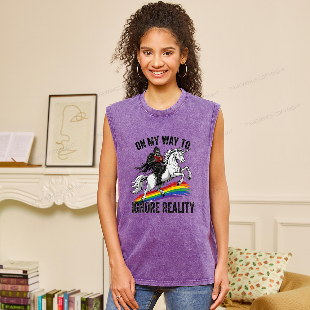 Pagewings On My Way To Ignore Reality Unisex Washed Tank Top