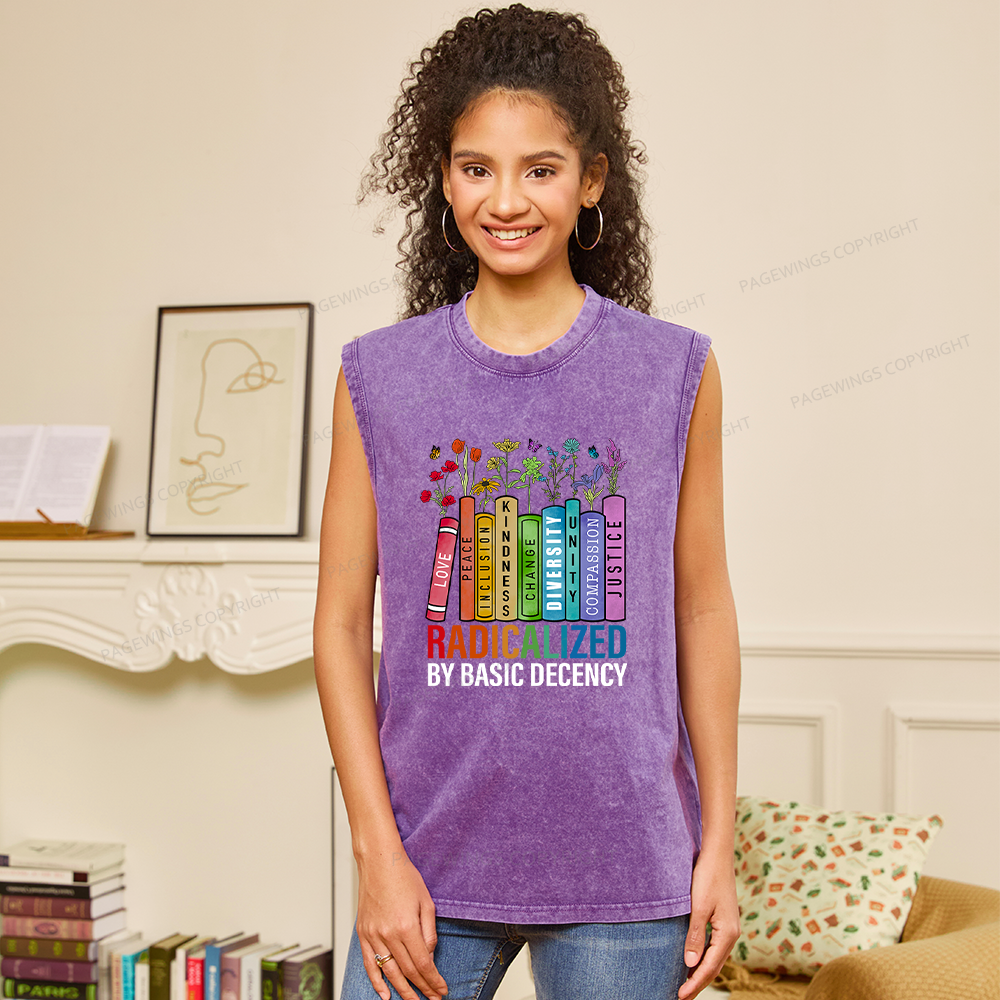 Pagewings Radicalized by Basic Decency Unisex Washed Tank Top