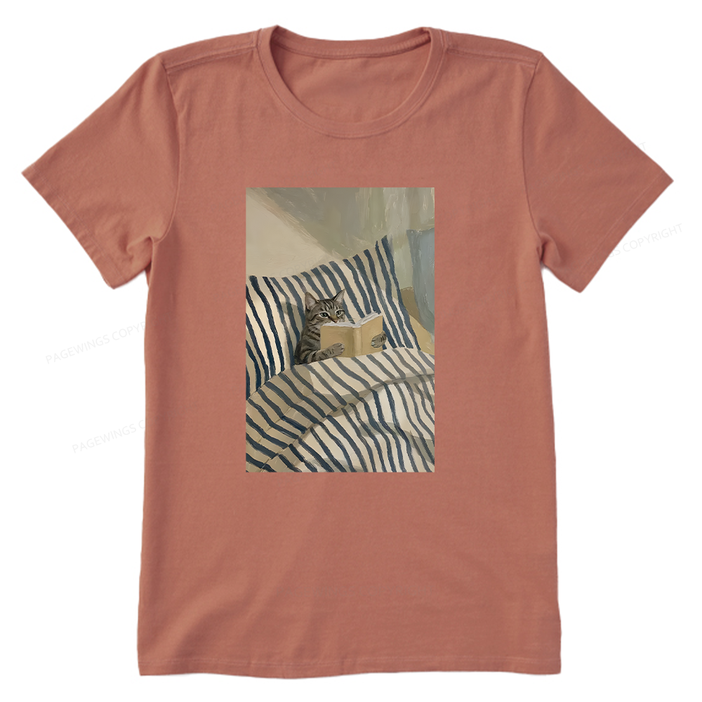 Pagewings Cat Reading Book In Bed Unisex Classic T-shirt