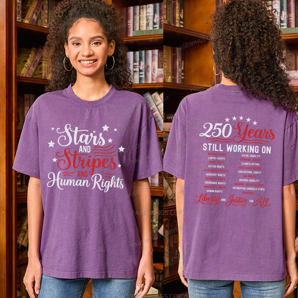 Pagewings Stars and Stripes And Human Rights Unisex Washed T-shirt