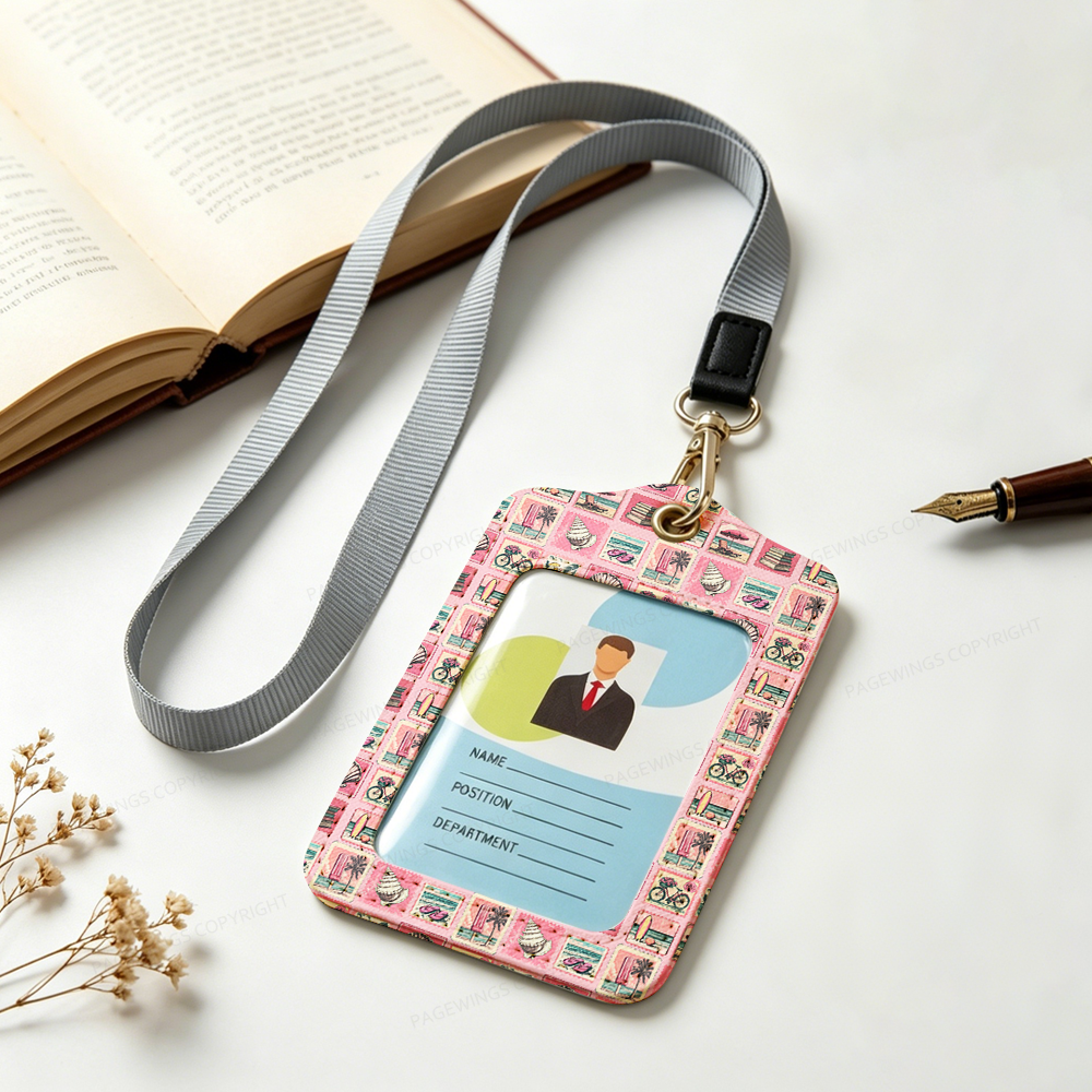 Pagewings Retro Beach Book Lover Leather Badge Holder  