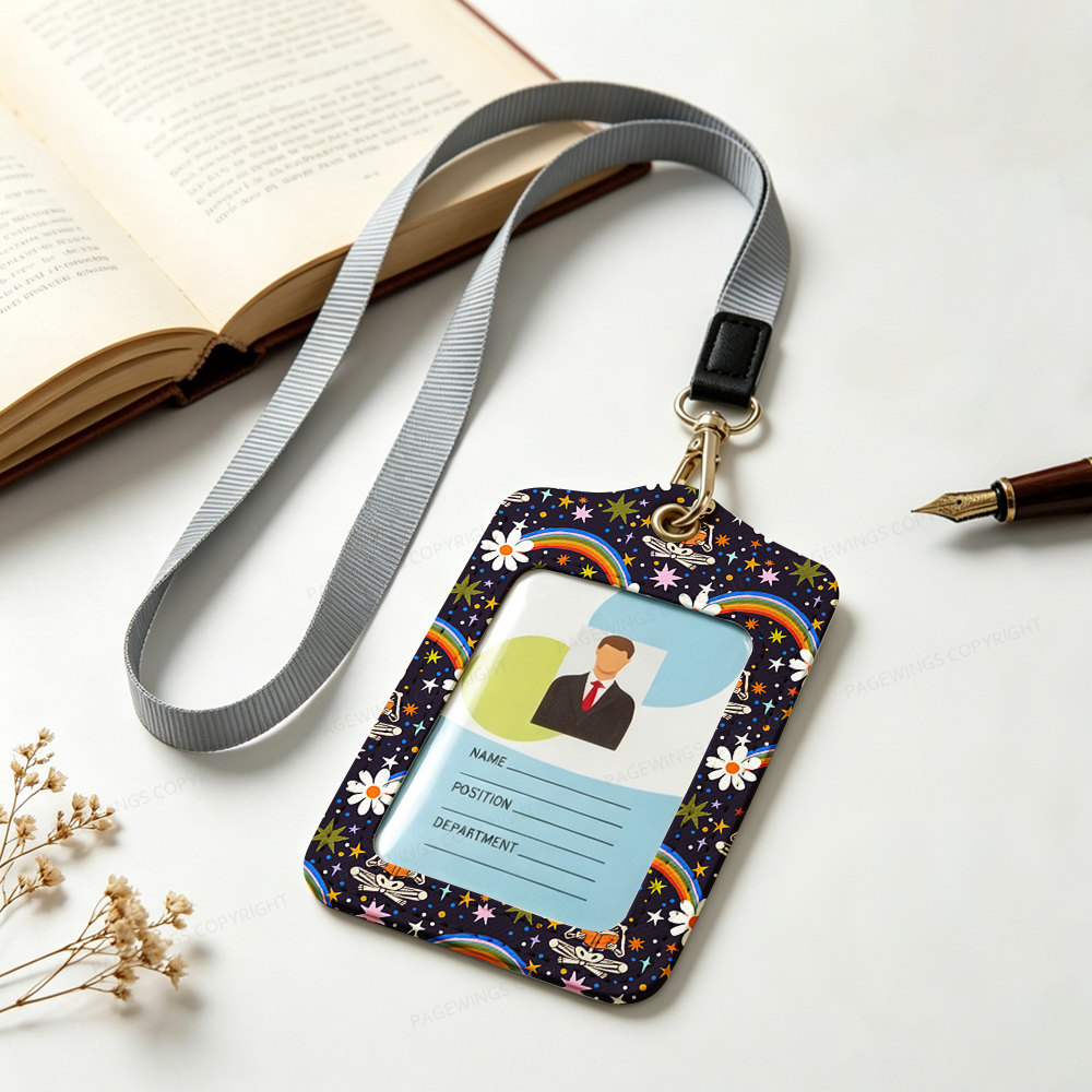 Pagewings Rainbow Skeleton Reading Leather Badge Holder  