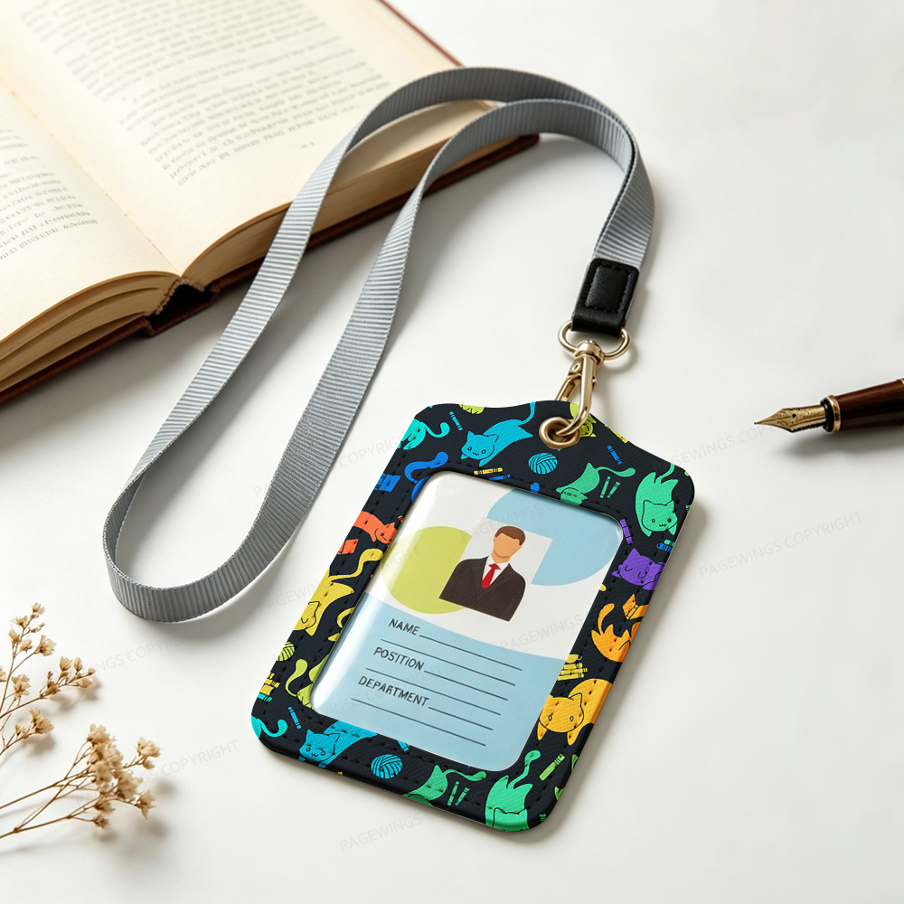 Pagewings Book Cat Lover Leather Badge Holder 