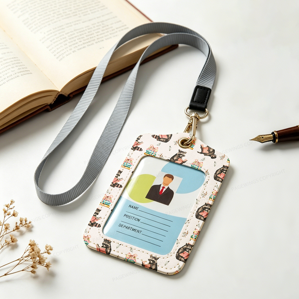 Pagewings Book Raccoon Lover Leather Badge Holder 