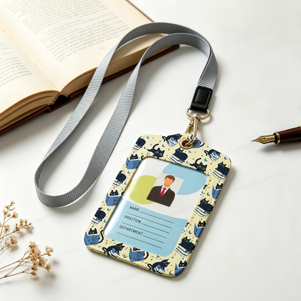 Pagewings Reading Cat Leather Badge Holder 