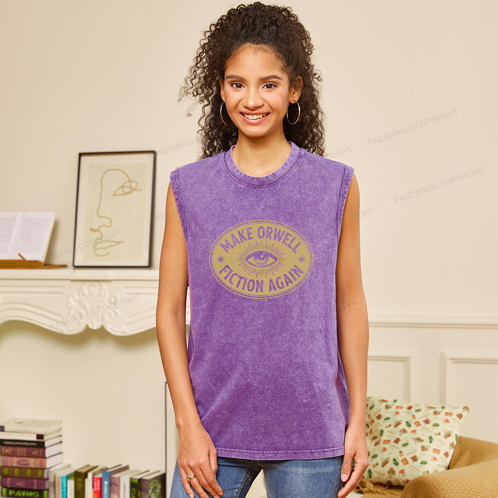 Pagewings Make Orwell Fiction Again13456 Bookish Unisex Washed Tank Top