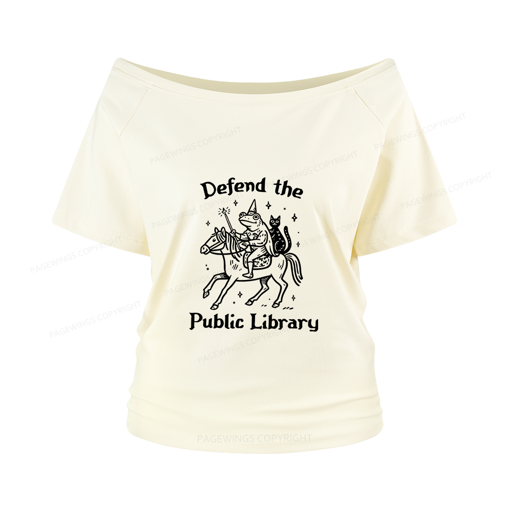 Pagewings Defend The Public Library Women Off Shoulder T-shirts