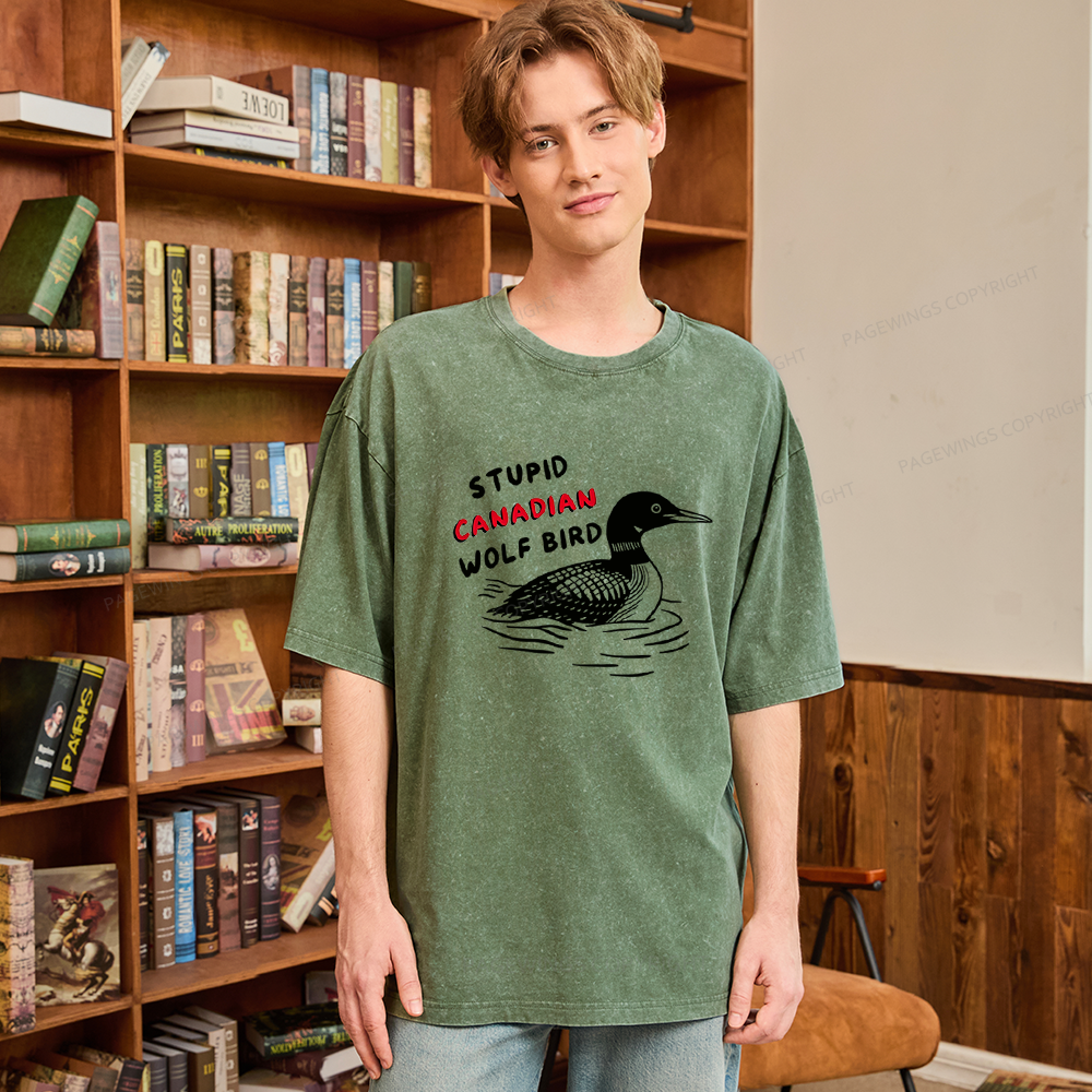 Pagewings Stupid Canadian Wolf Bird Unisex Washed T-shirt