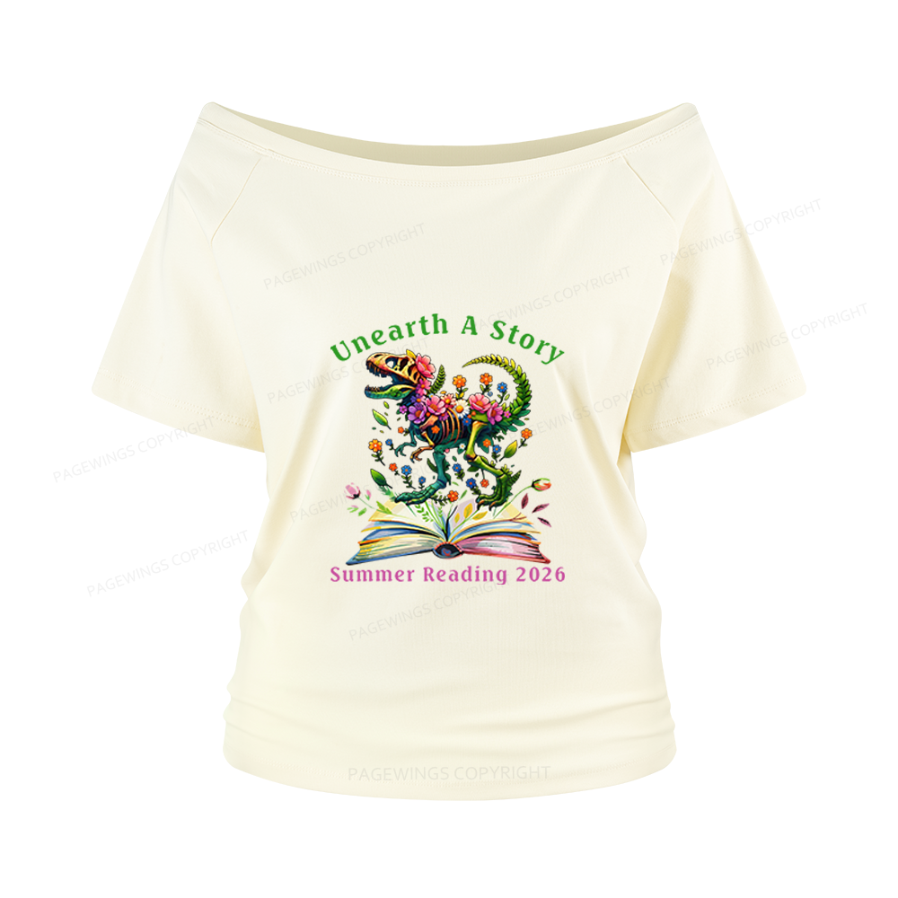 Pagewings Summer Reading 2026 Women Off Shoulder T-shirts