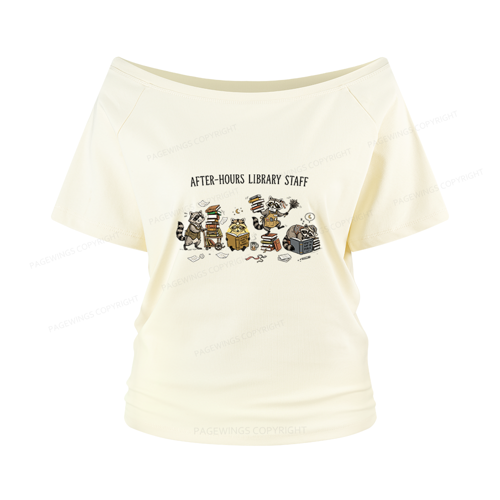 Pagewings After-Hours Library Staff Women Off Shoulder T-shirts
