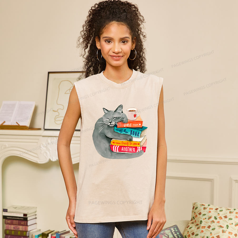 Pagewings Book Lover Cat Unisex Washed Tank Top