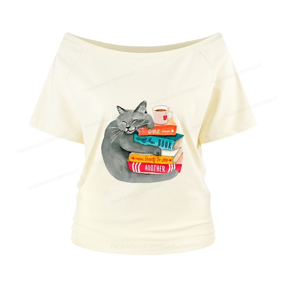 Pagewings Book Lover Cat Women Off Shoulder T-shirts