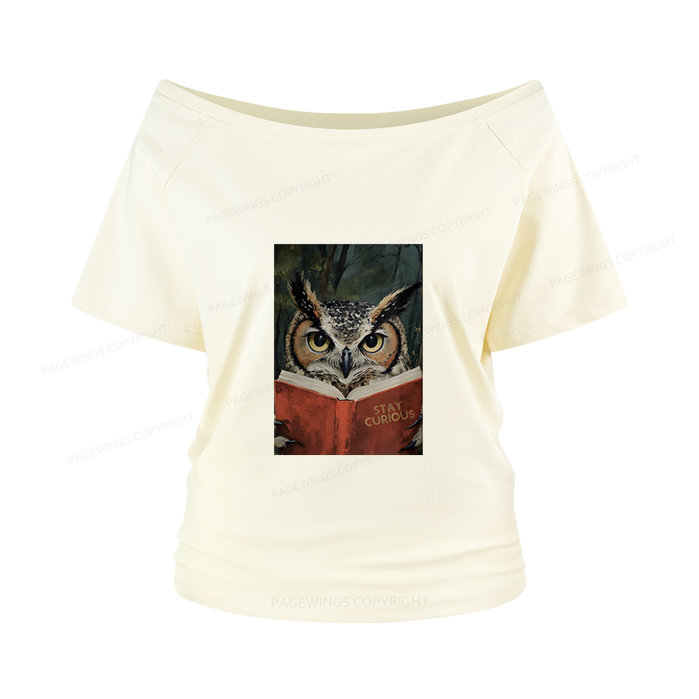 Pagewings Owl Reading Women Off Shoulder T-shirts