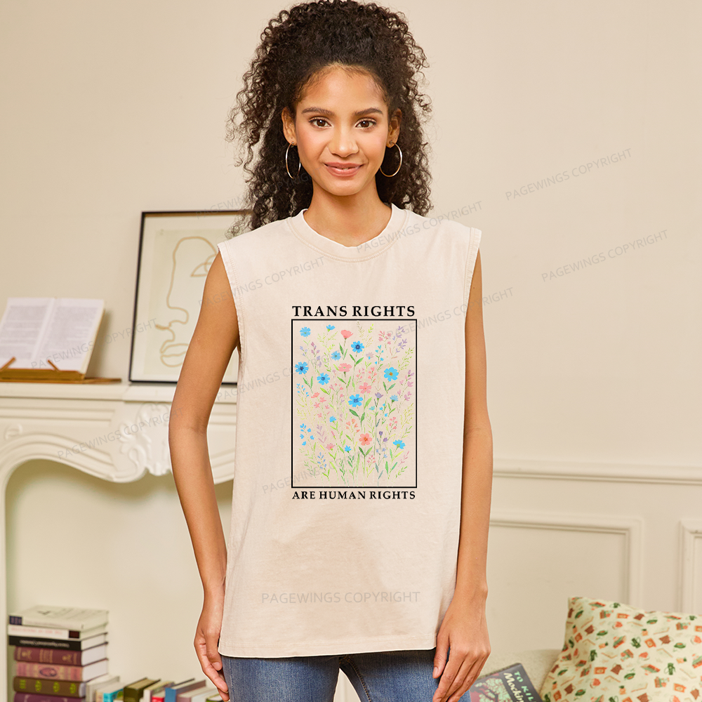 Pagewings Trans Rights Are Human Rights Unisex Washed Tank Top
