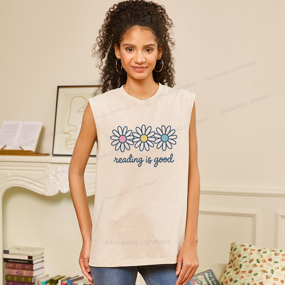 Pagewings Reading Is Good Unisex Washed Tank Top