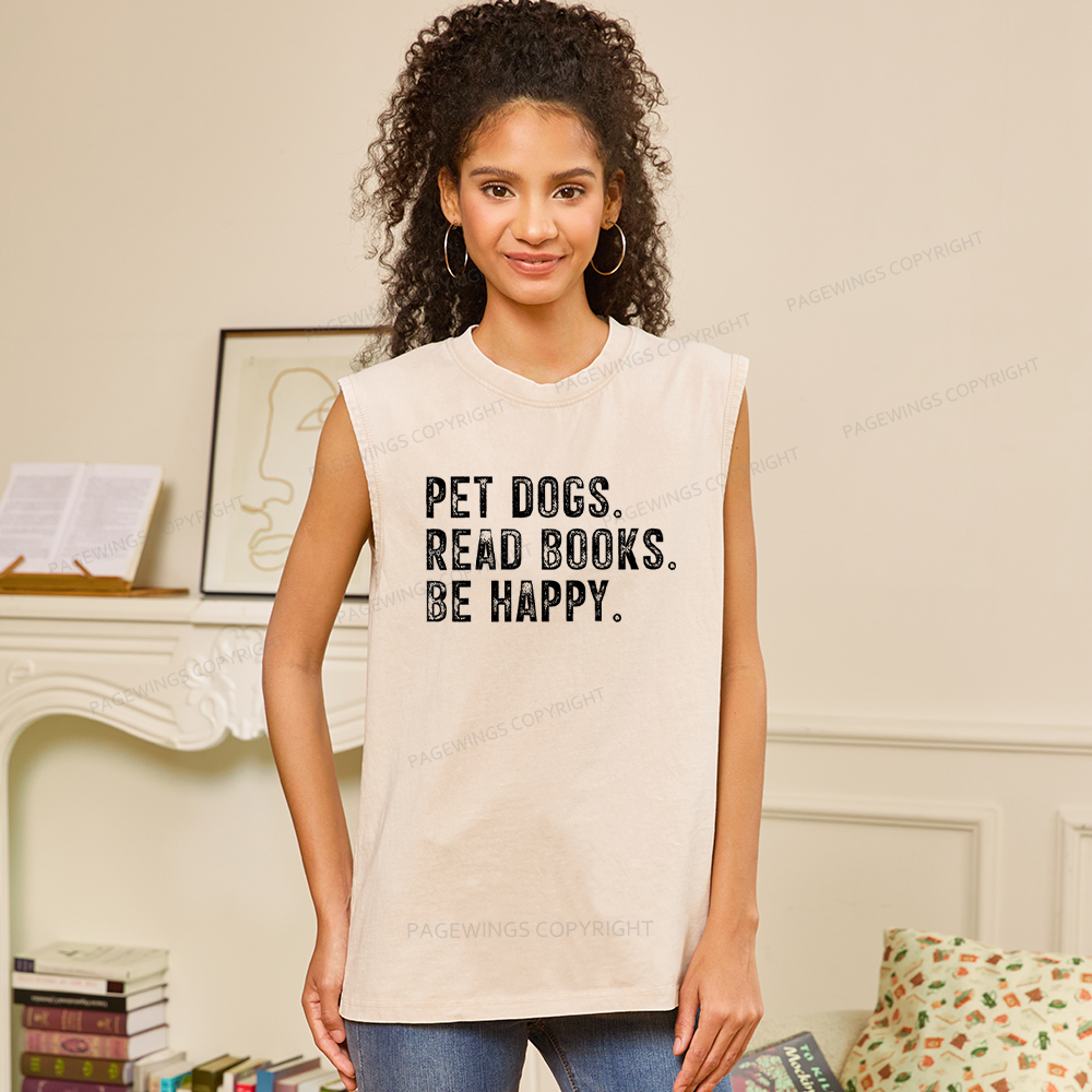 Pagewings Pet Dogs Read Books Be Happy Unisex Washed Tank Top