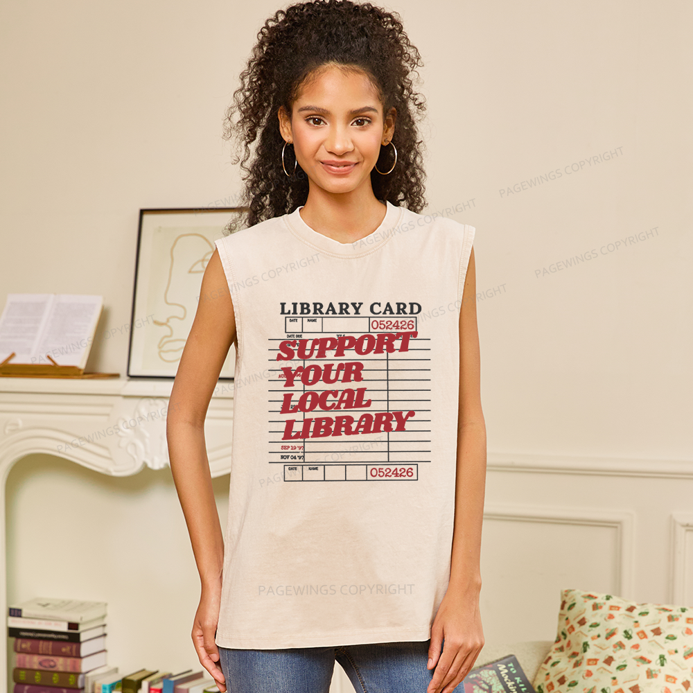 Pagewings Support your Local Library Unisex Washed Tank Top