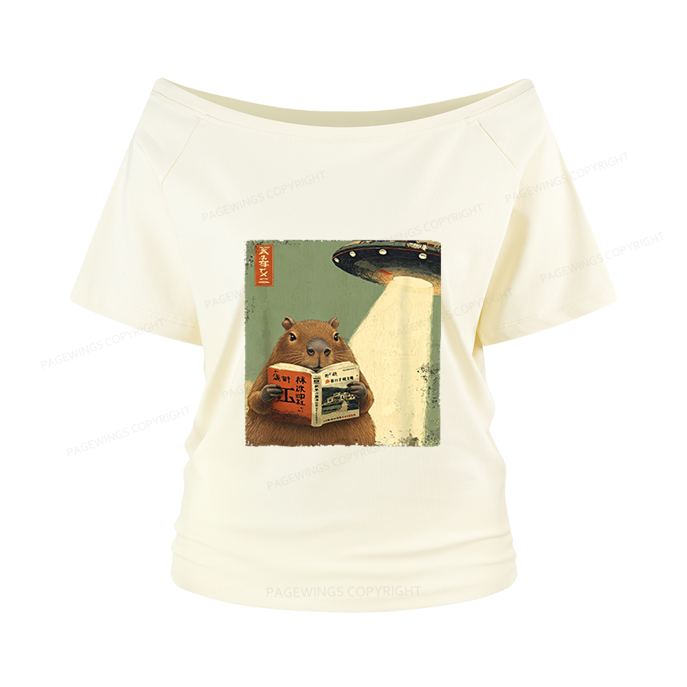Pagewings Capybara Book Lovers Women Off Shoulder T-shirts