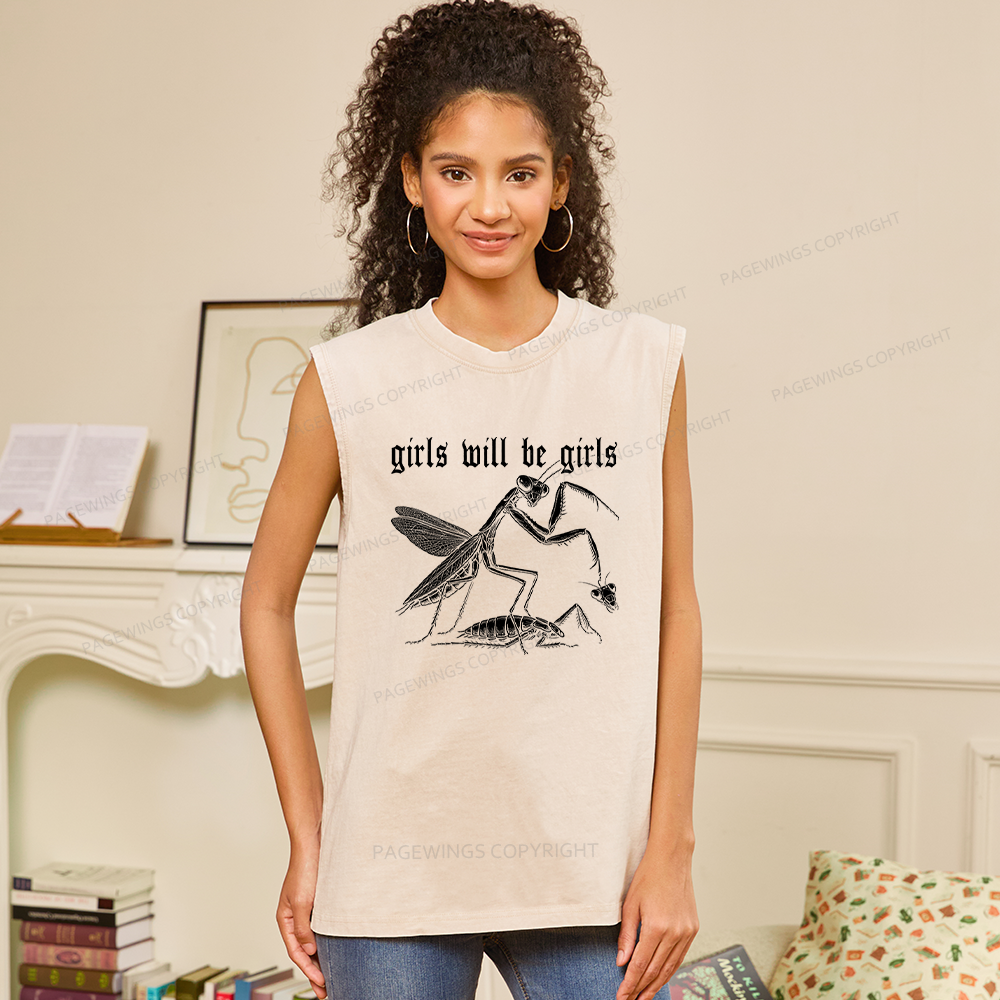 Pagewings Girls Will Be Girls Unisex Washed Tank Top