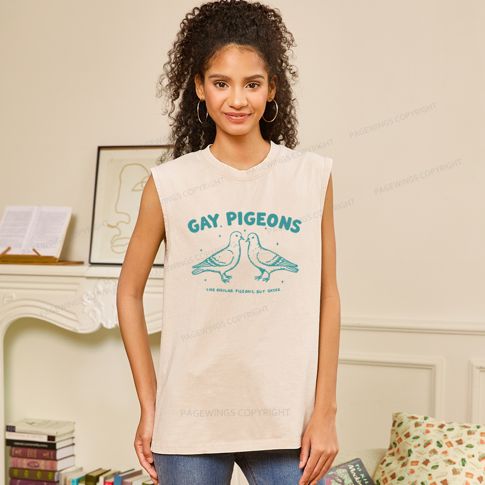 Pagewings Gay Pigeons Unisex Washed Tank Top